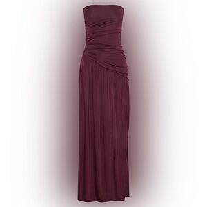 Bex Strapless Slinky Maxi Dress With Split - Burgundy